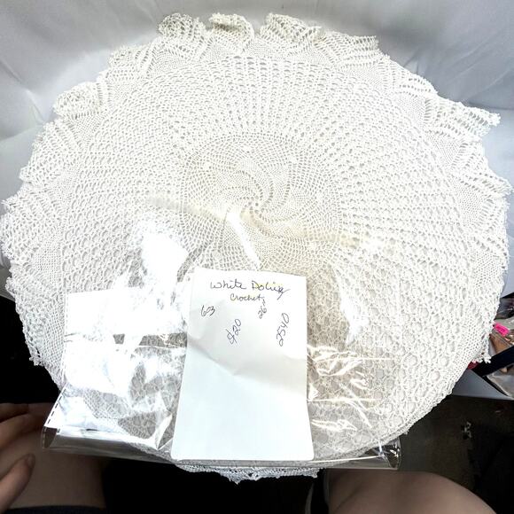26" Crochet doilie doliy white round lace country core table decor - Picture 5 of 5